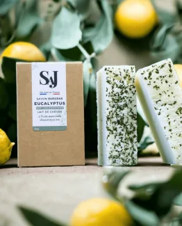 savon lait de chèvre à l' eucalyptus citronné saponifié à froid