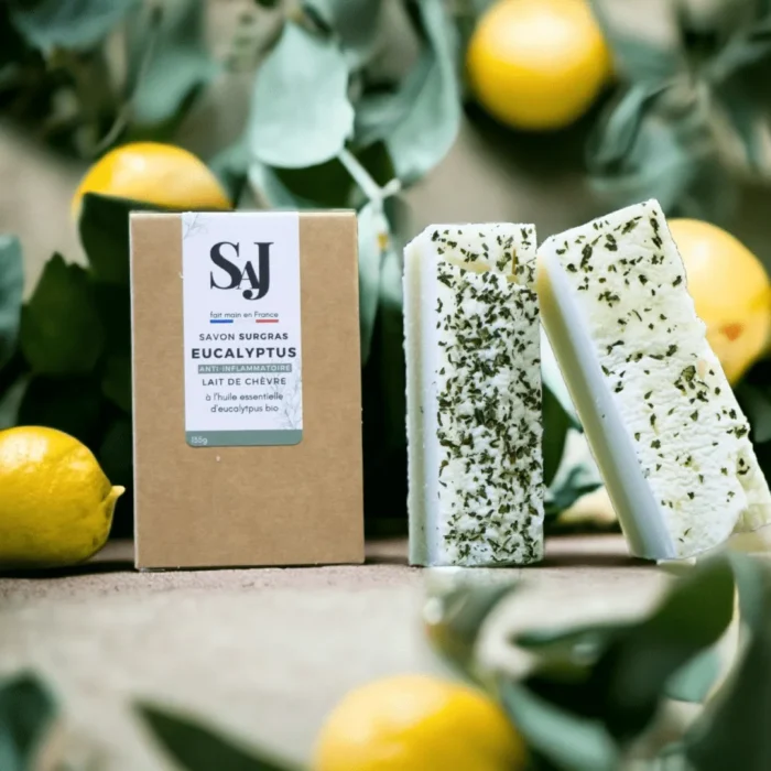savon lait de chèvre à l' eucalyptus citronné saponifié à froid